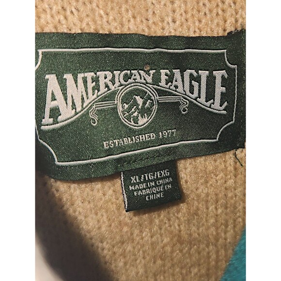 American Eagle Tan/Cream Striped Collared 3/4 Button Up Sweater XL Preppy Boxy - Picture 3 of 7